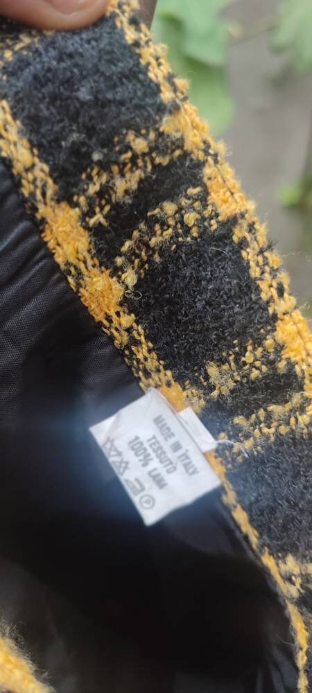 Vintage Checkered Skirt in Yellow and Black| Bouclé like Preppy Skirt Made in Italy