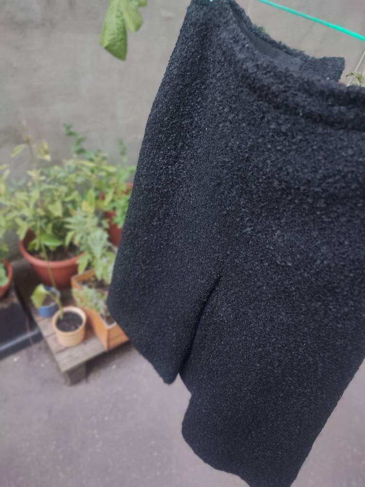 Vintage black textured Skirt Ladylike Chic Knee length skirt