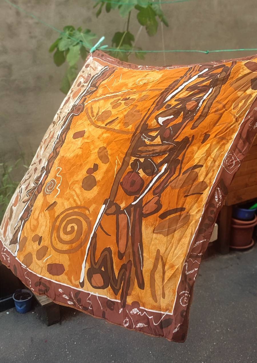 Vintage Brown Scarf| 90s Abstract Print scarf