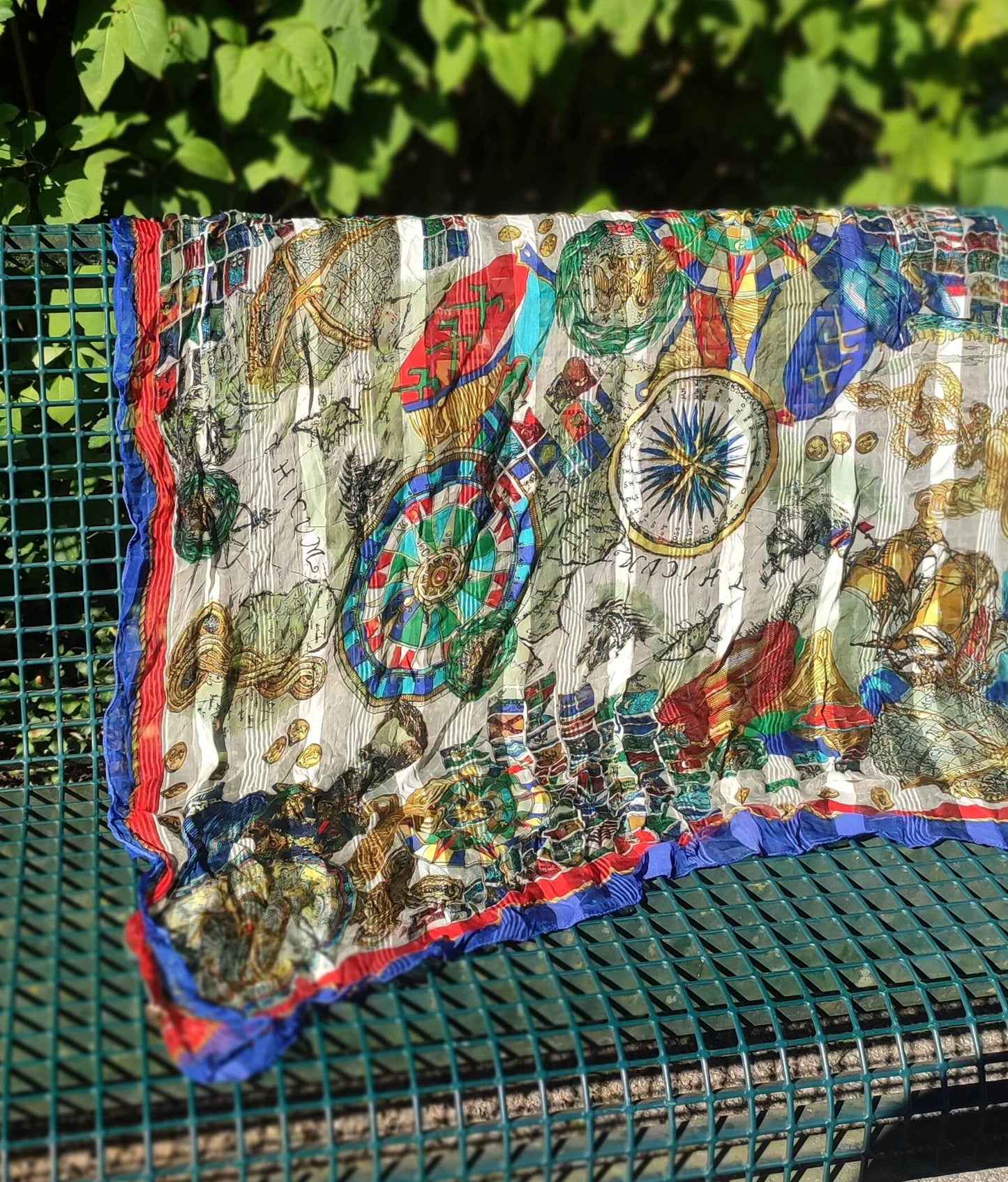 80s Maximalist Scarf| Vintage lightweight bold scarf with marine inspired imagery| Maximalist acessory