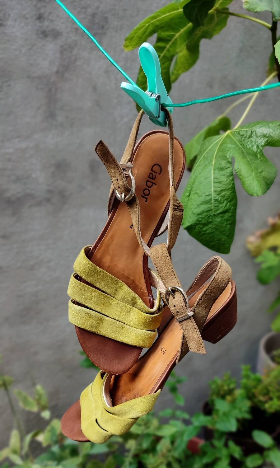 90s Gabor Suede Sandals| Vintage Summer Slingbacks in Yellow| Minimalist Mustard Shoes