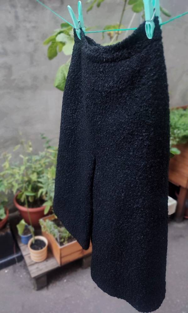Vintage black textured Skirt Ladylike Chic Knee length skirt