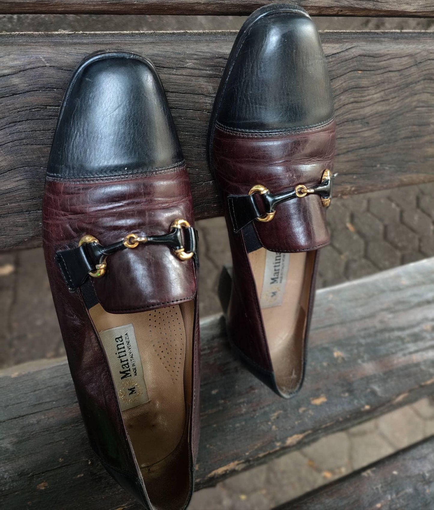 80s Martina Leather Loafers| Vintage Classic Brogues in dark red and black