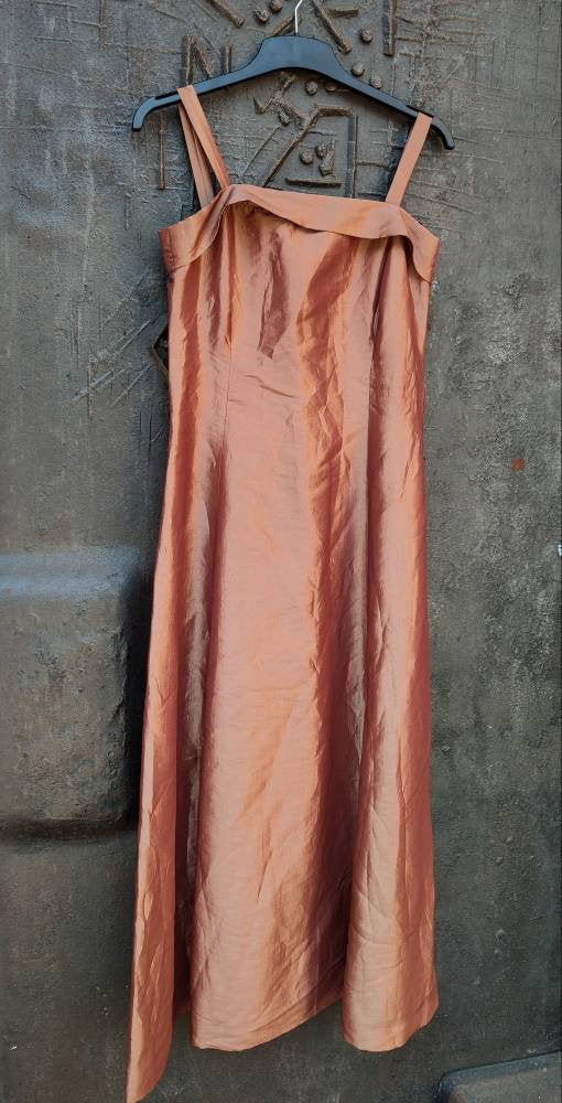 90s Metallic Prom Dress| Vintage Spaghetti strap lame optic statement dress