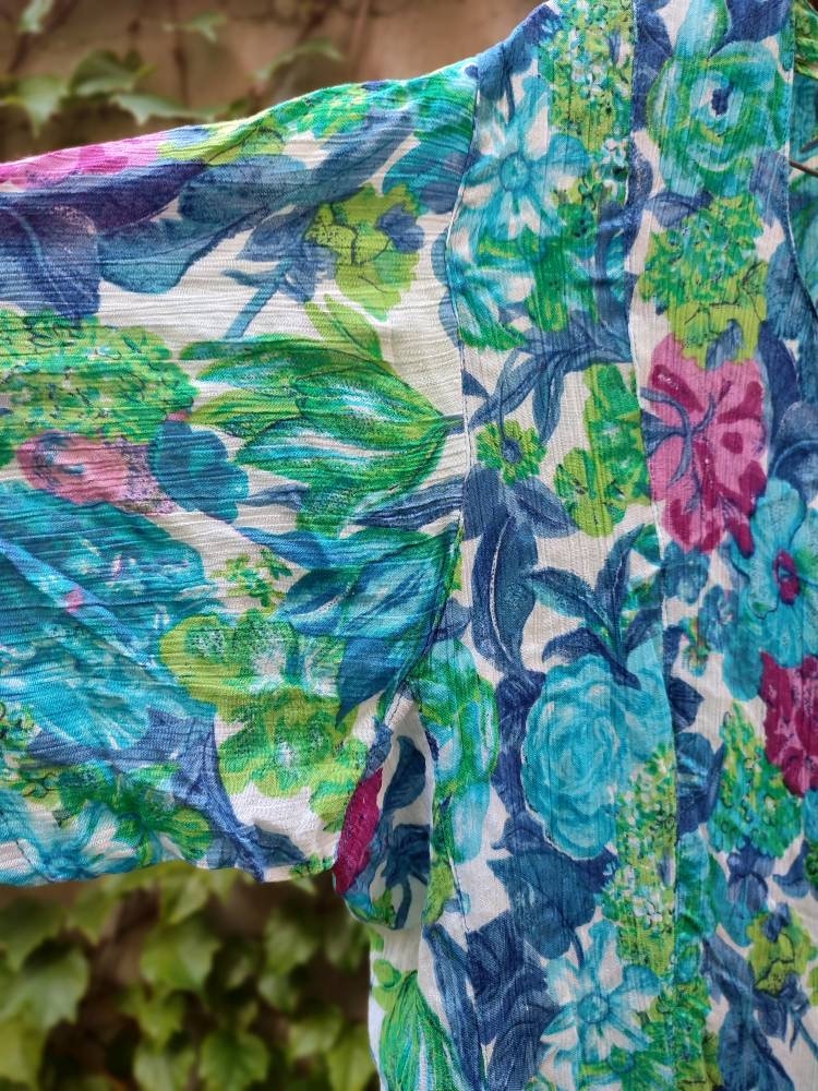 90s Floral Print Dress| Vintage Buttoned down Summer dress in blue
