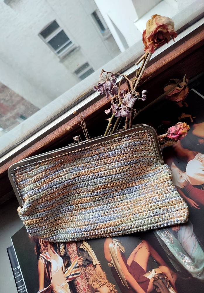 80s Woven Clutch | Vintage knitted ombre purse bag| Mini bag in Purple| Chic grandmother purse bag|