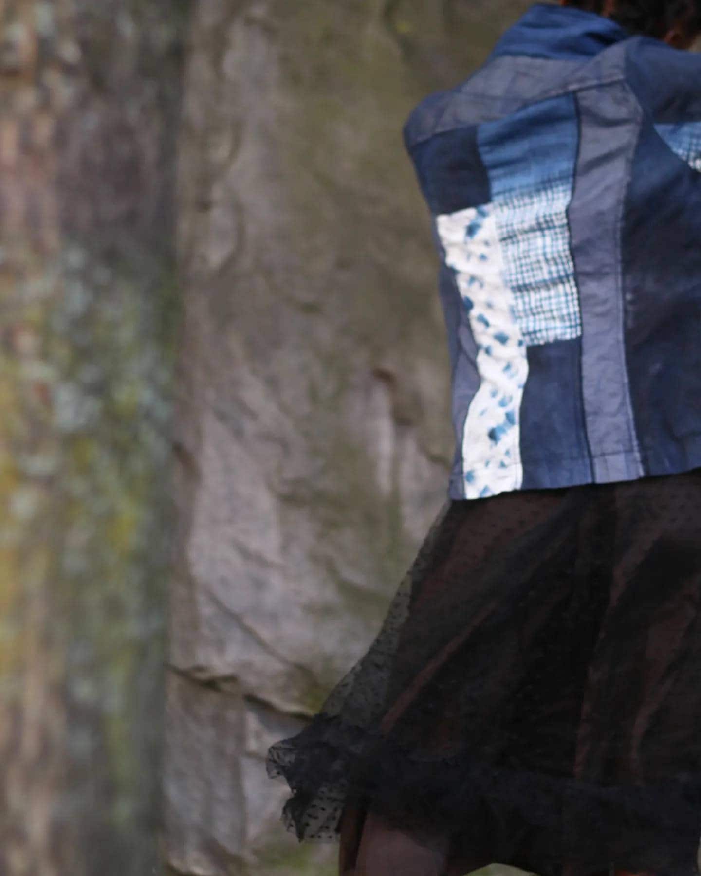 Vintage Biba Patchwork long sleeved Shirt | 80s Avantgarde Blouse with Deconstructed feel| tie dye blue blouse