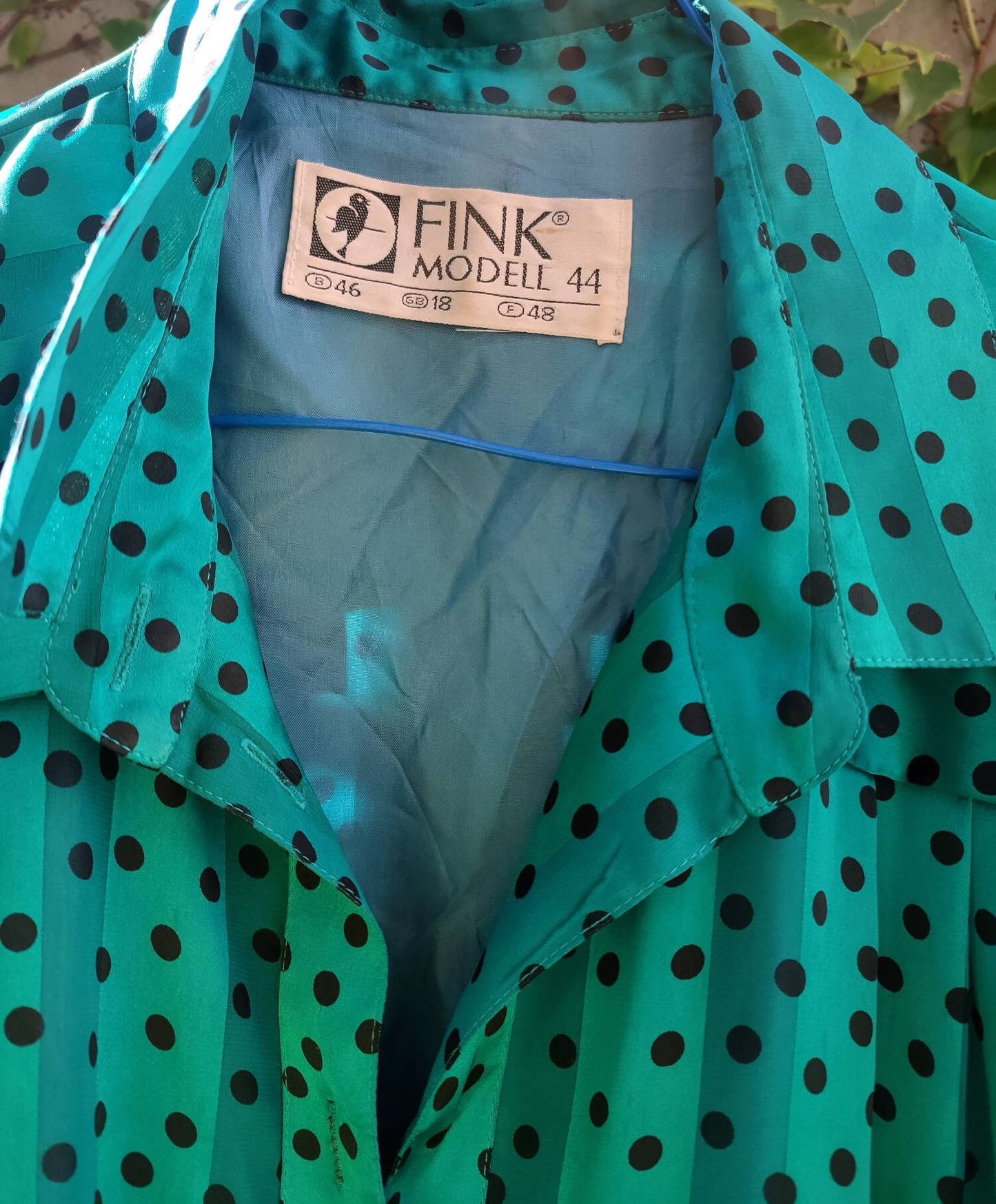 80s Fink Modell polka dotted green dress| Vintage drop waist long sleeved quirky dress