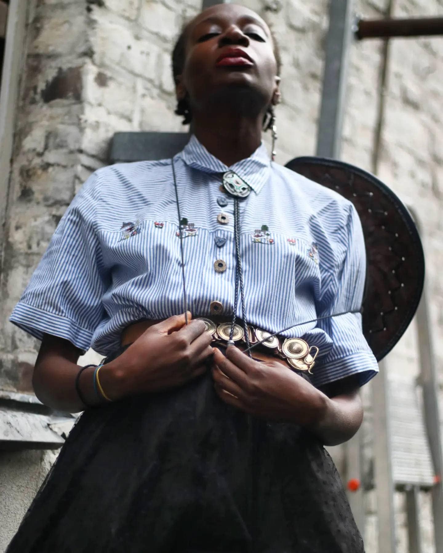 Vintage Petressa Striped Blouse | 80s Striped Blue and White Country Inspired shirt with heart shaped buttons