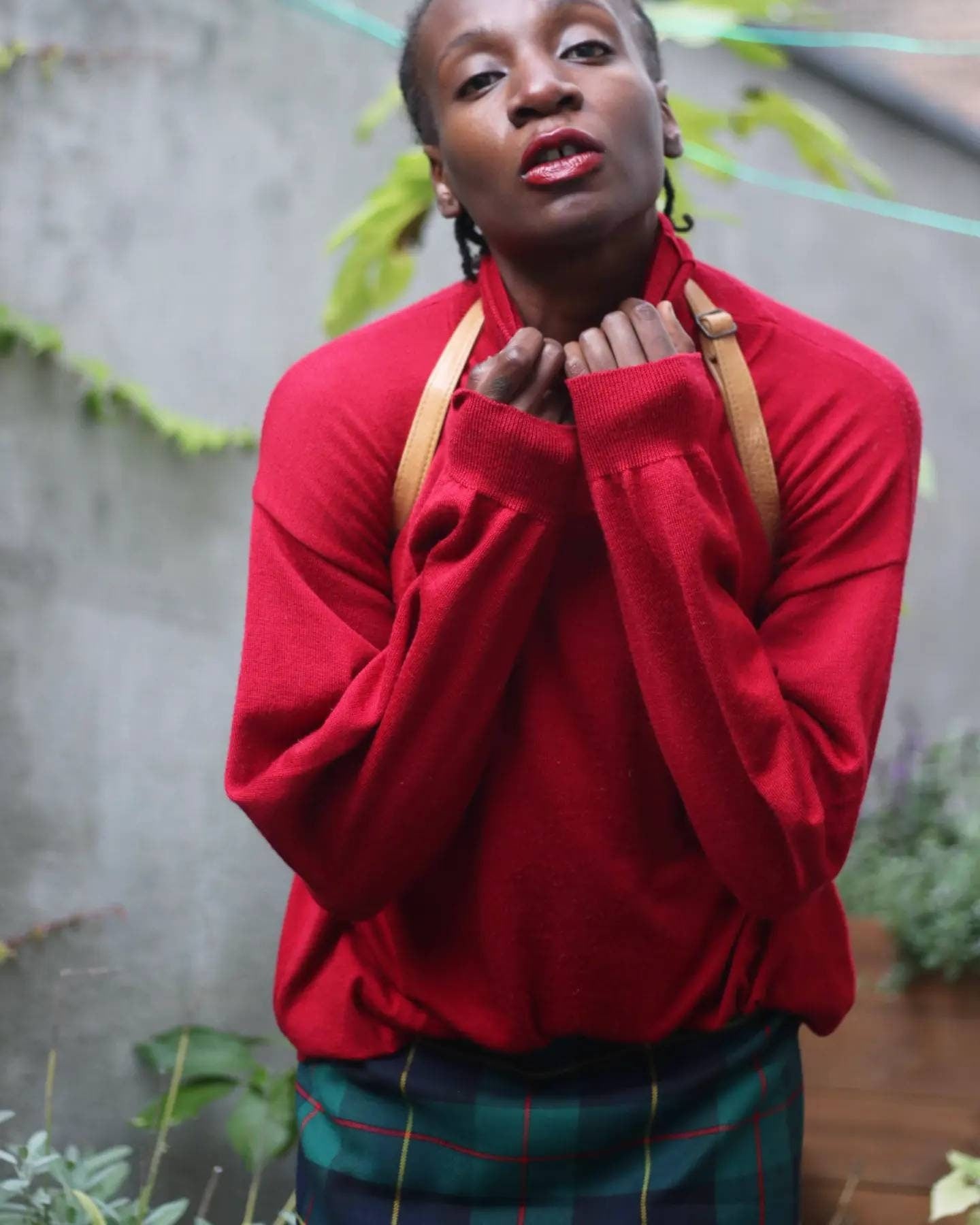 Vintage Checkered Skirt in Green| 80s Wool plaid skirt