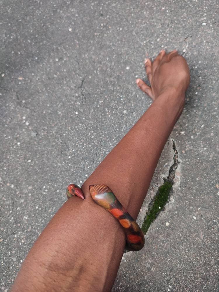vintage wooden bracelet| Ethnic Snake motif bracelet in brown and red| Bohemian wooden jewellery