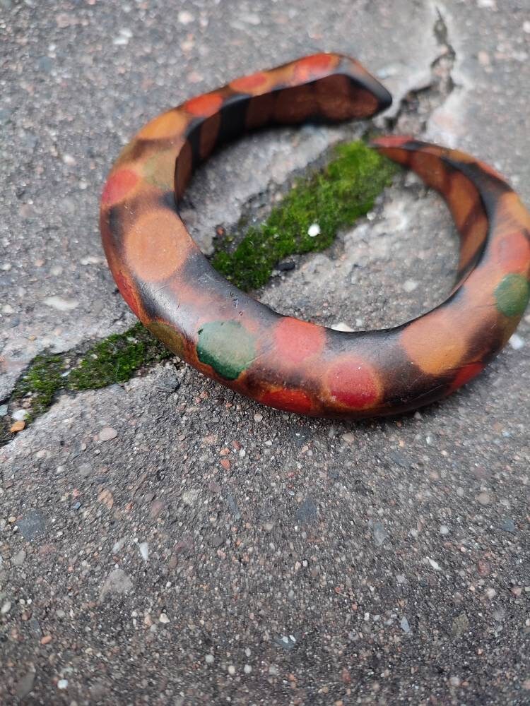 vintage wooden bracelet| Ethnic Snake motif bracelet in brown and red| Bohemian wooden jewellery