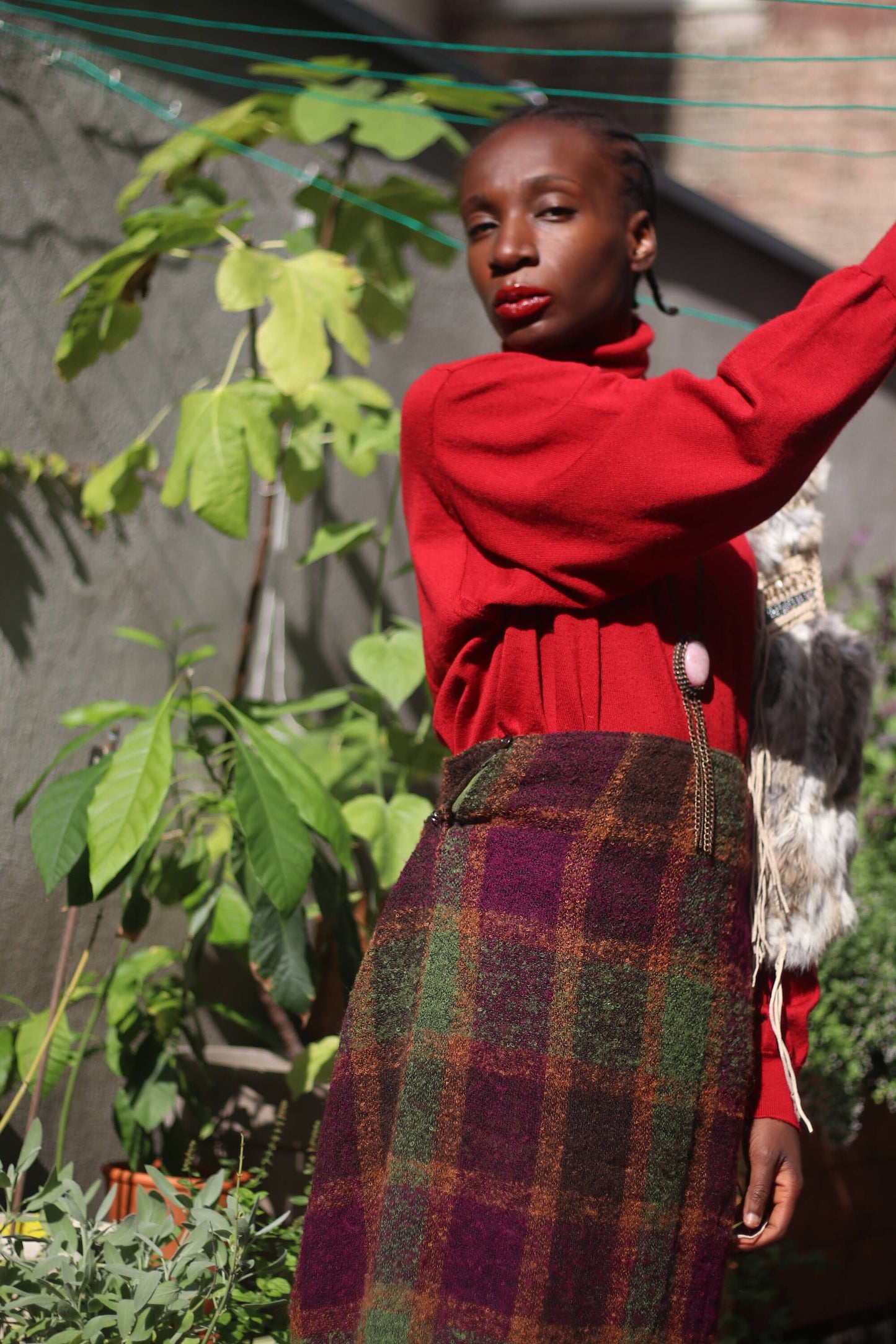 Vintage Knitted Skirt with Checkered Motif | Handmade Multicolored knitted skirt