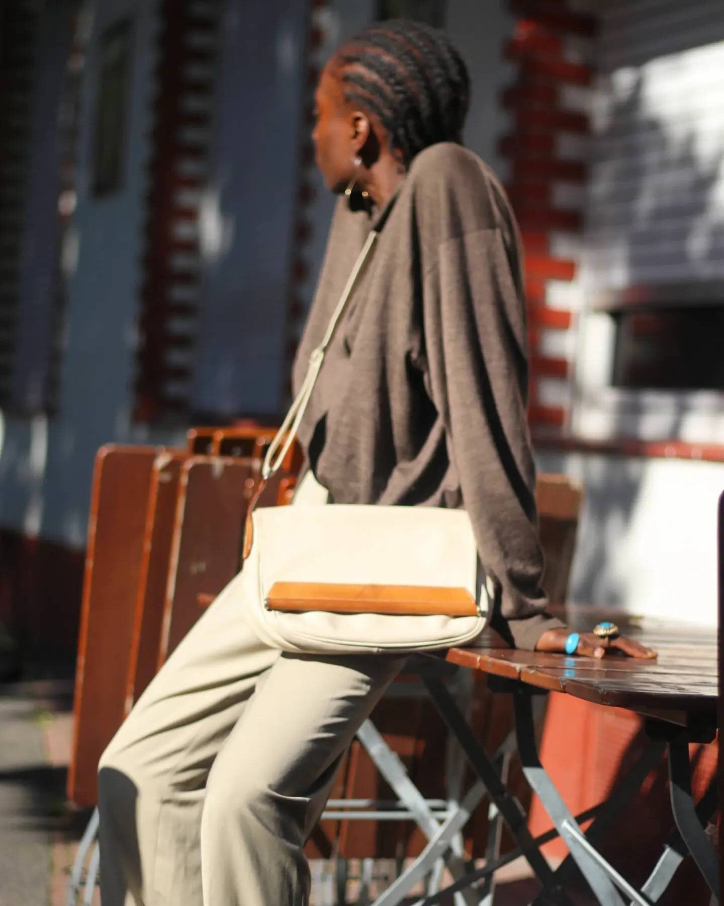 Vintage Votre Nom High-waisted trousers | Light Brown Minimalist Pants| Straight cut tapered design office wear