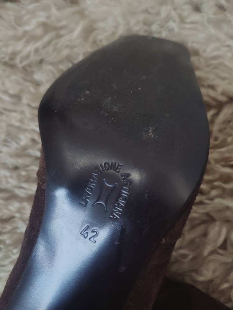 Vintage Lavorazione Artigiana Brown Suede Boots| Vintage Western-Inspired leather Boots with statement silver-colored details