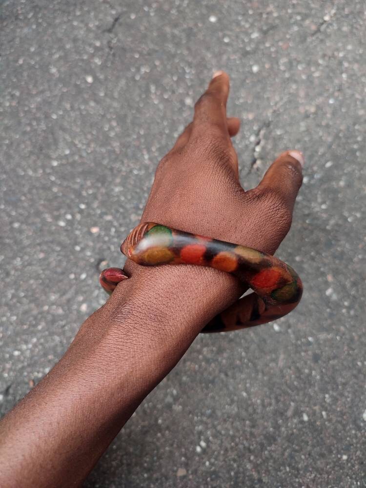 vintage wooden bracelet| Ethnic Snake motif bracelet in brown and red| Bohemian wooden jewellery