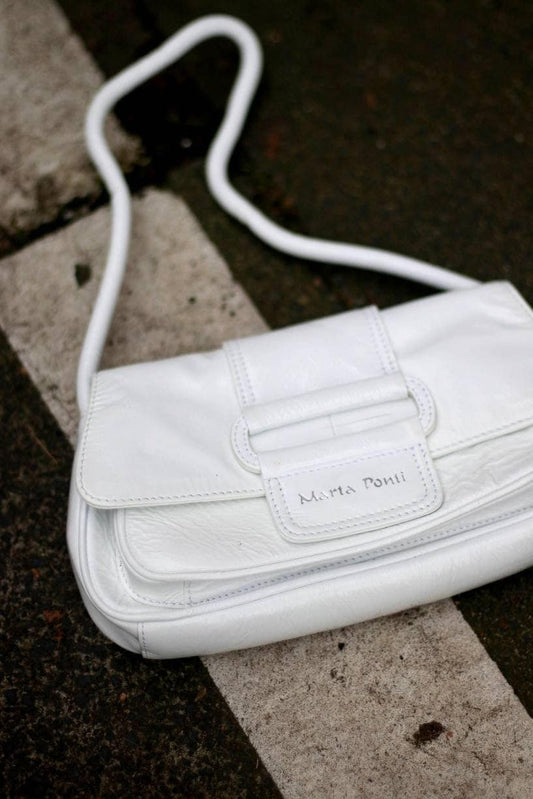 y2K Marta Ponti Bag| Vintage Leather compact Handbag in white| Mini shoulderbag streetstyle