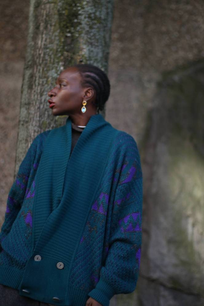Vintage Purple and Blue oversized cardigan| Granddad inspired Sweater