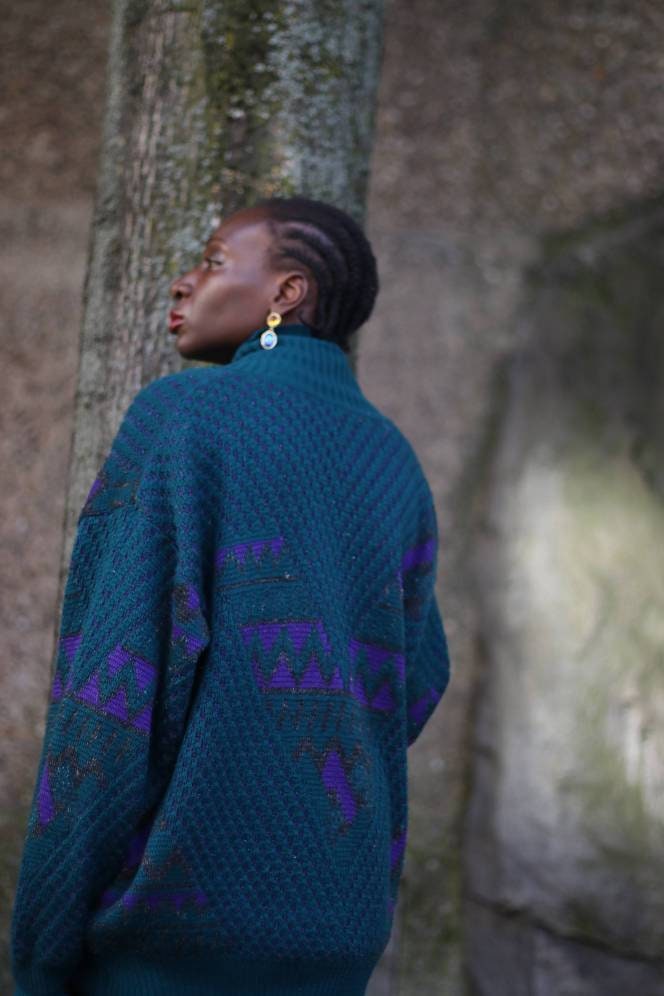 Vintage Purple and Blue oversized cardigan| Granddad inspired Sweater
