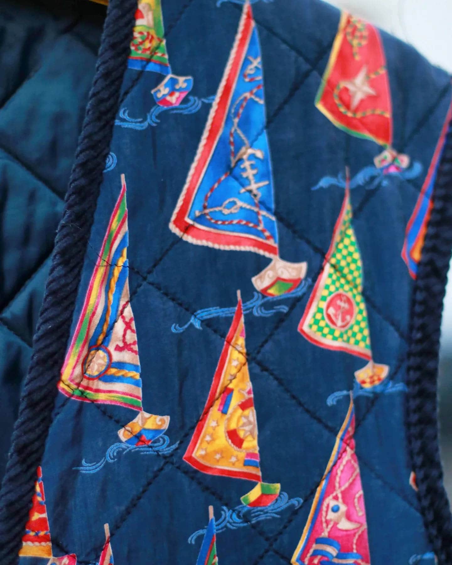 80s Casa Biana Italiana Vest | Vintage Maritime inspired quilted blue vest| Crazy pattern blue vest