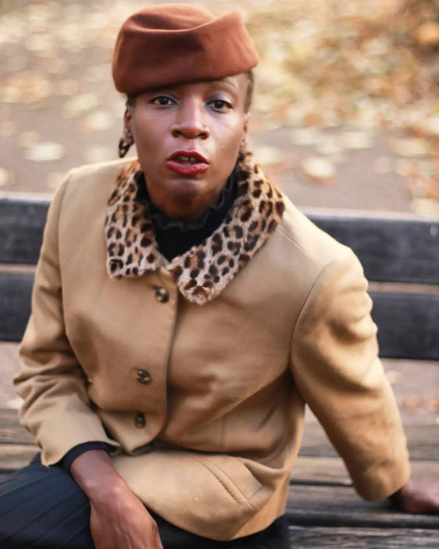Vintage Wool Blazer with Faux Fur Collar | 70s Brown Blazer with animal print collar