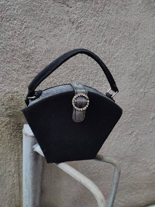 Y2k mini bag with dismante detail | Vintage pentagon shaped bag| Top handle black purse bag| Compact kitch kawaii bling bag