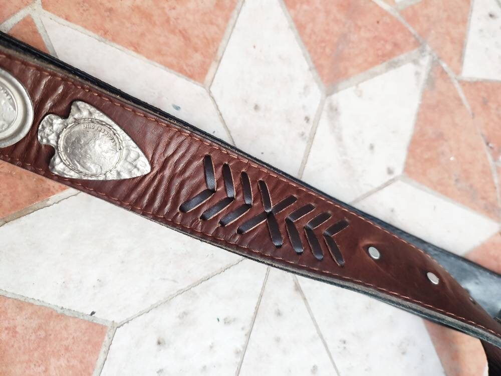 Vintage Americana inspired leather belt| 90s Stockerpoint Western brown leather belt with silver colored details