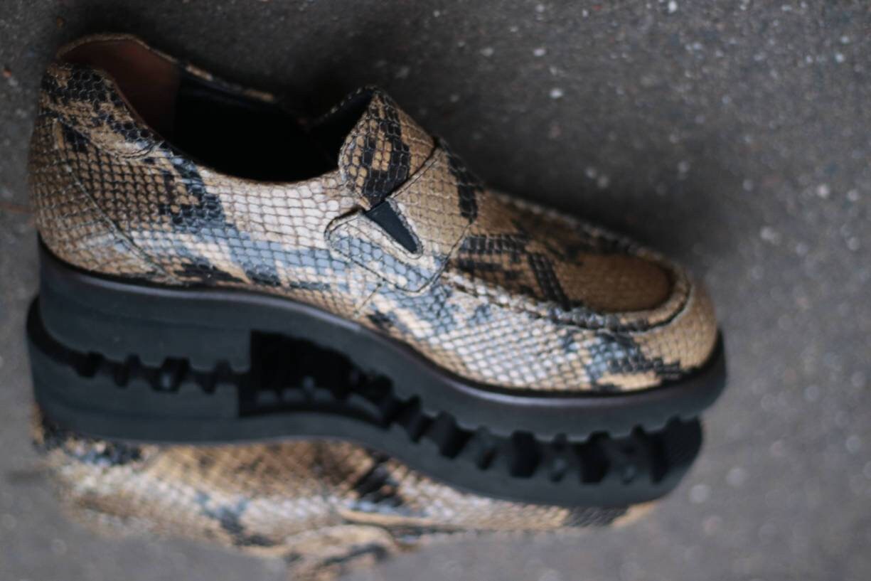 Vintage Paul Green animal print loafers| Brown faux exotic skin Slip ins
