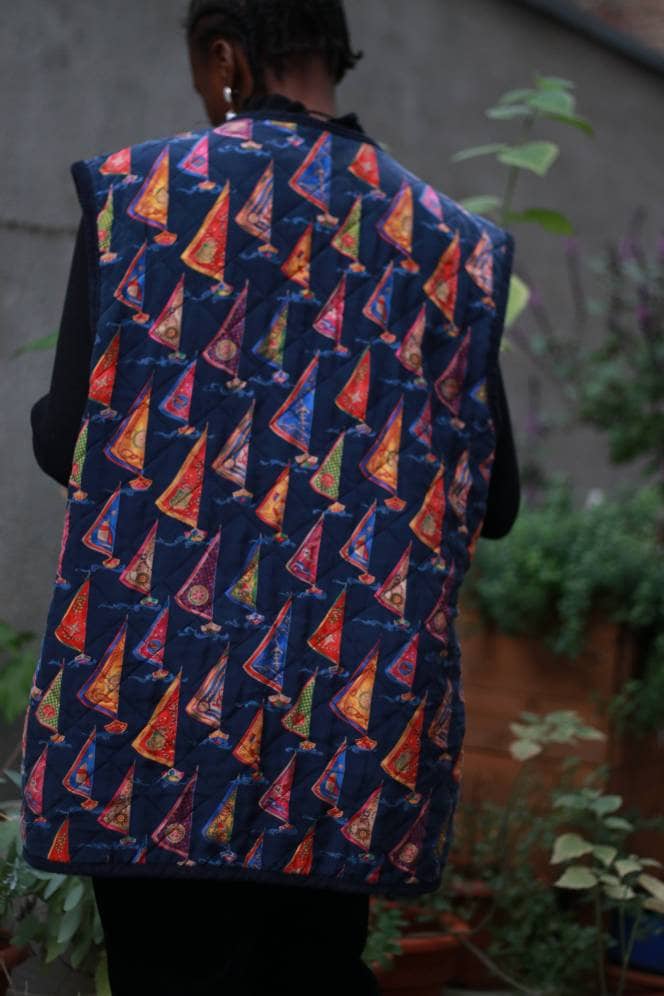 80s Casa Biana Italiana Vest | Vintage Maritime inspired quilted blue vest| Crazy pattern blue vest