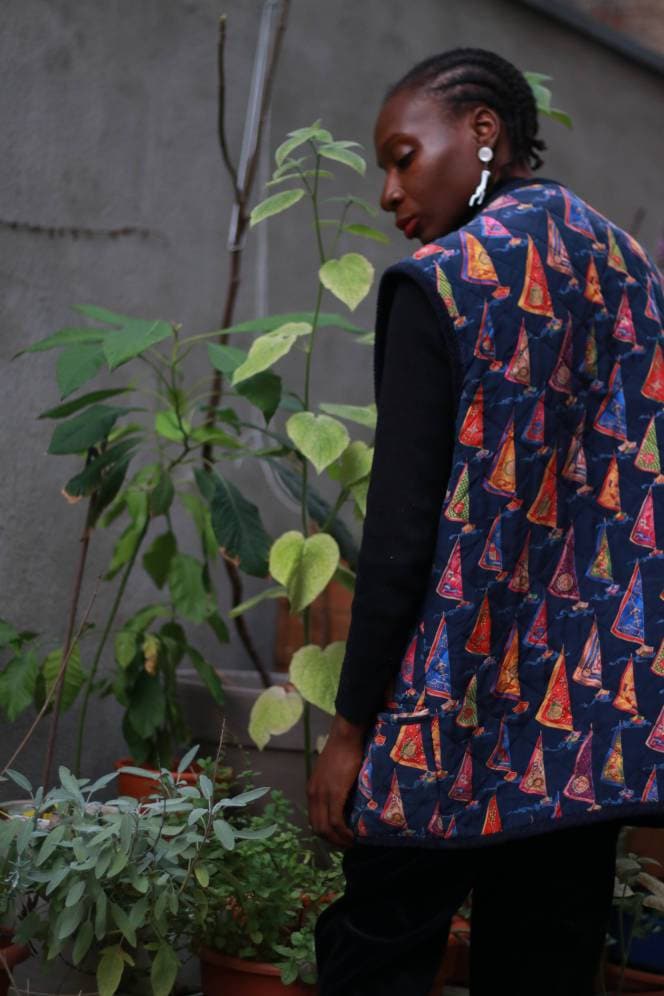 80s Casa Biana Italiana Vest | Vintage Maritime inspired quilted blue vest| Crazy pattern blue vest