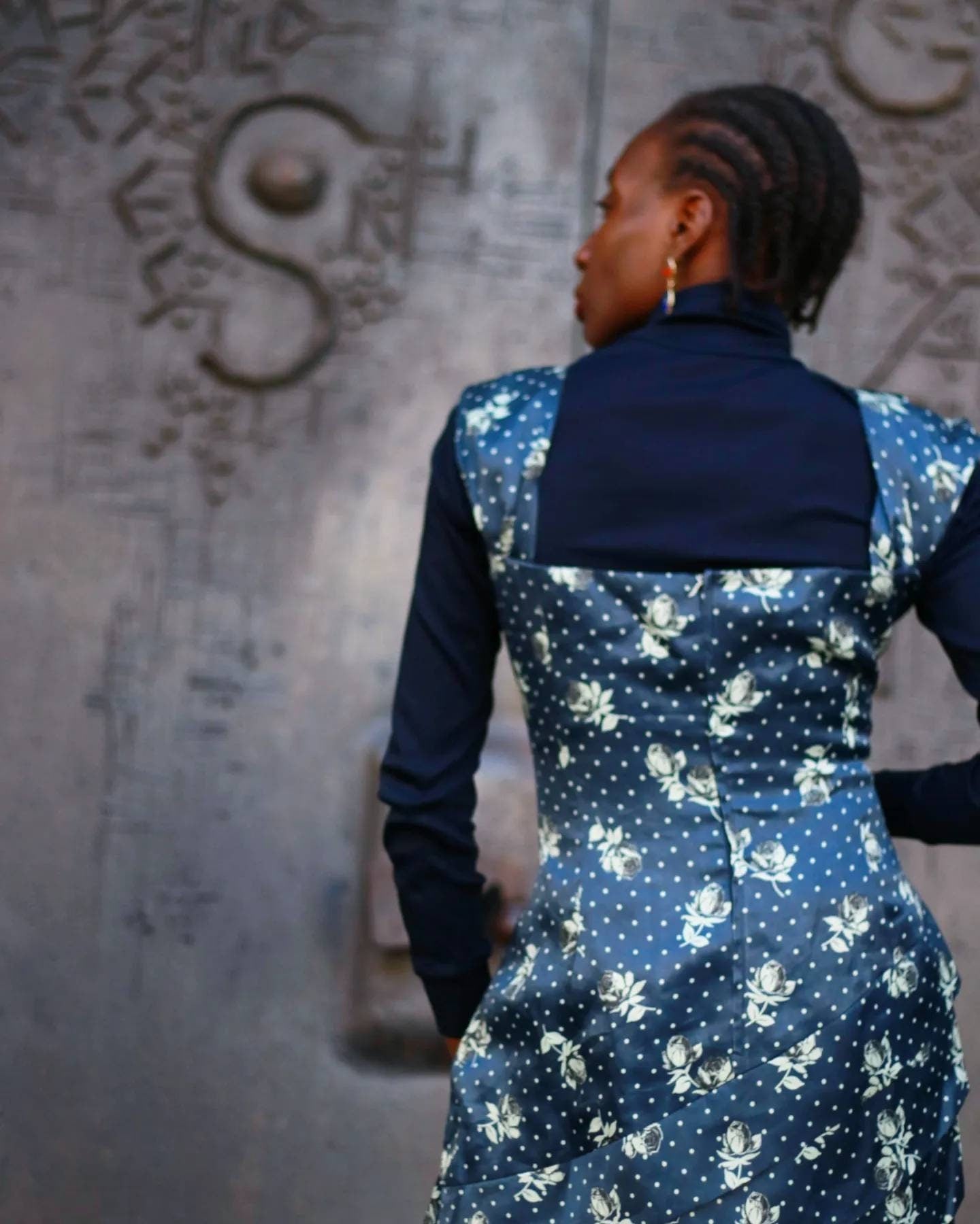 90s Mario Ferarri Silk dress | Vintage Blue evening dress with floral print