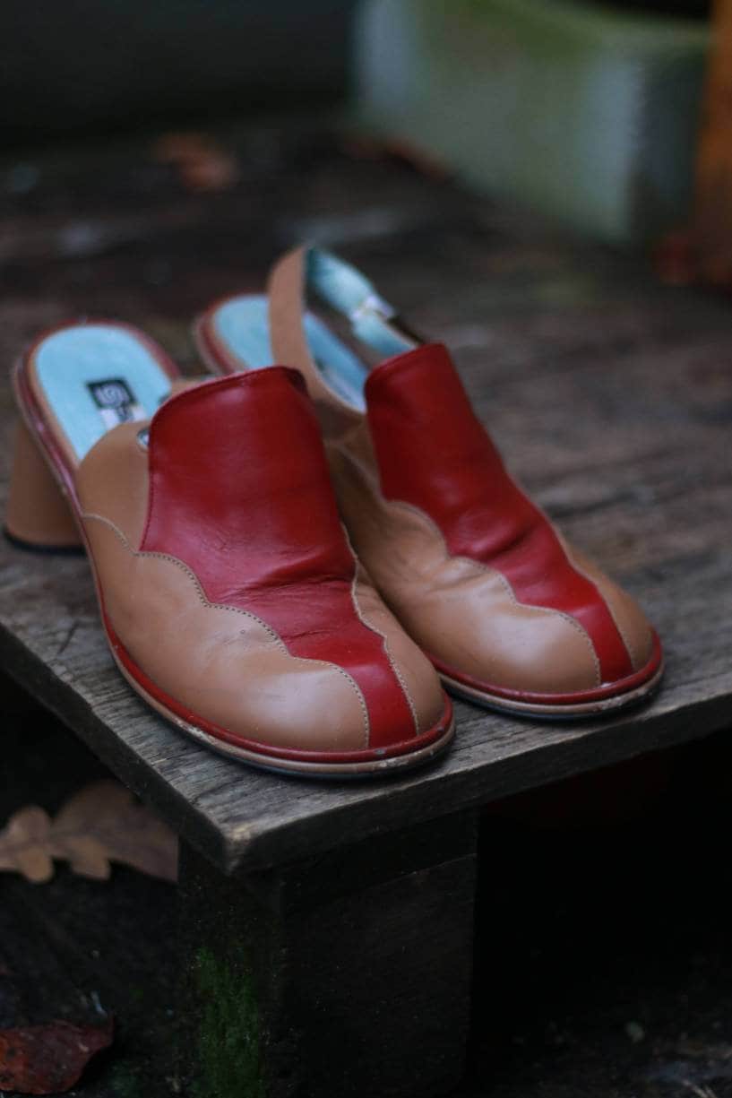 Vintage Spiral Wedges in red and brown| Retro Bohemian Summer Slingbacks