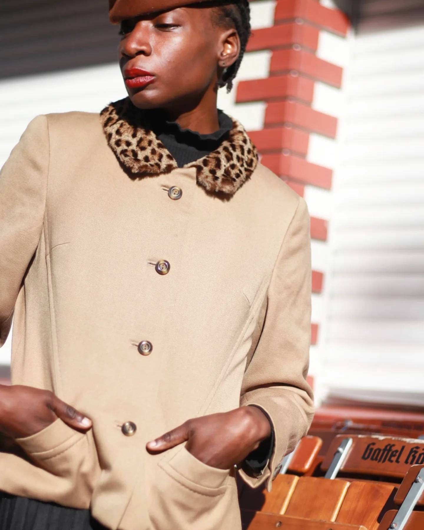 Vintage Wool Blazer with Faux Fur Collar | 70s Brown Blazer with animal print collar