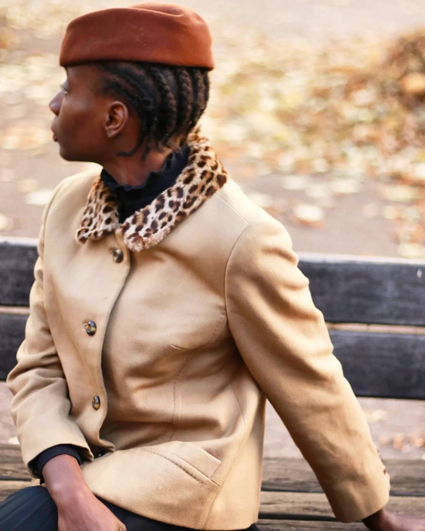 Vintage Wool Blazer with Faux Fur Collar | 70s Brown Blazer with animal print collar