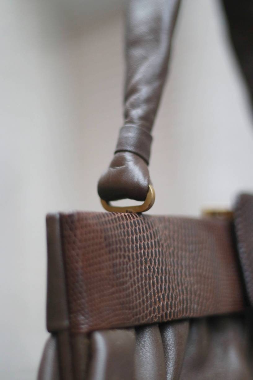 80s dark brown handbag | Vintage retro grandma purse shoulder bag
