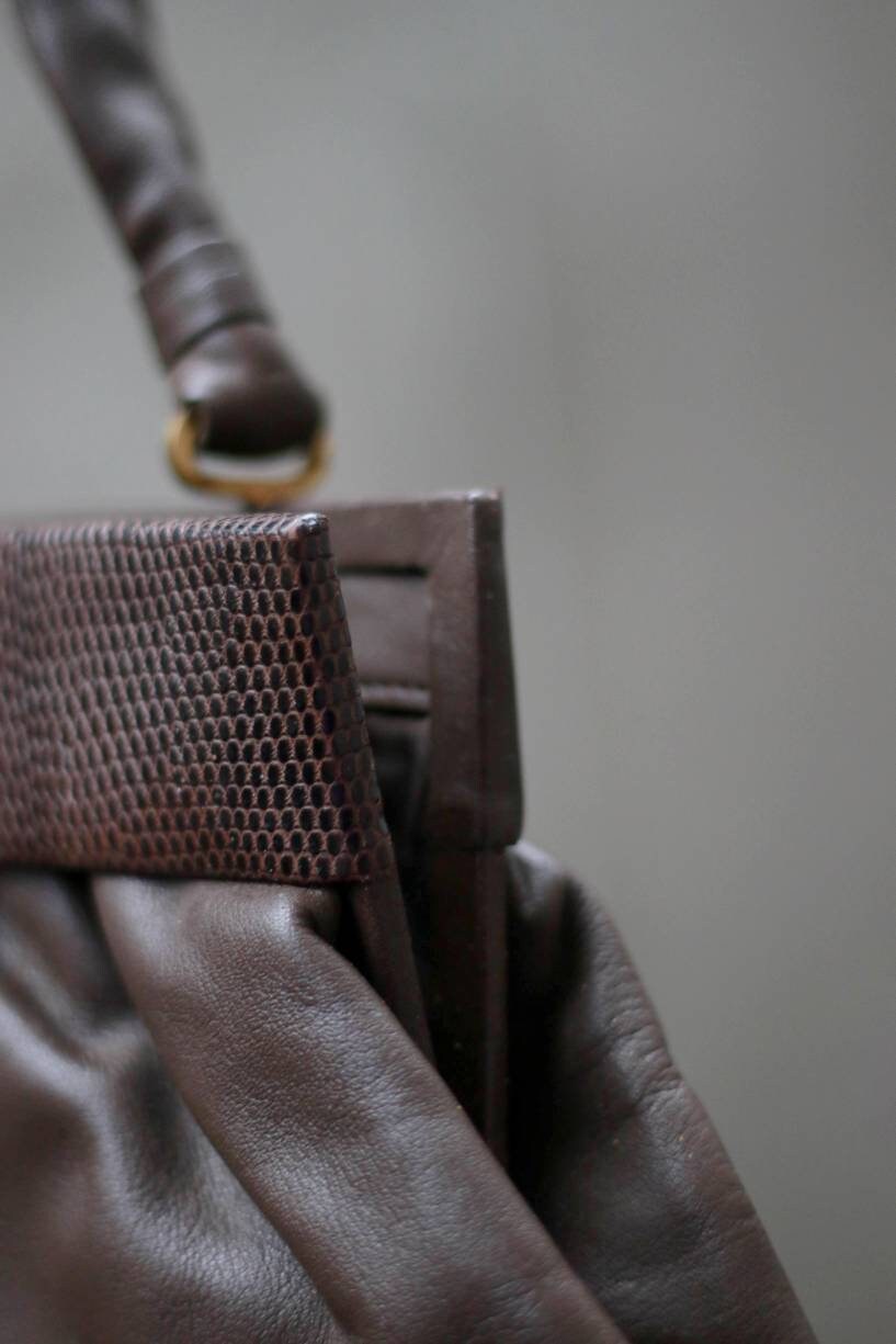 80s dark brown handbag | Vintage retro grandma purse shoulder bag