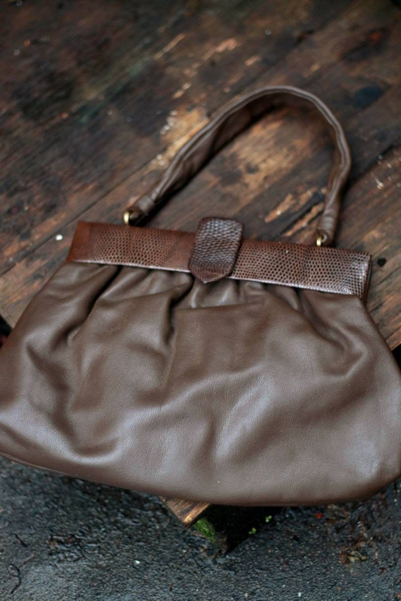 80s dark brown handbag | Vintage retro grandma purse shoulder bag