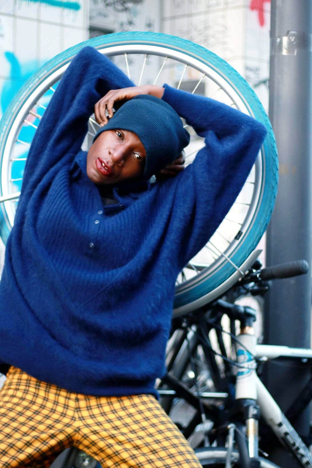 80s Minimalist Angora Blend Sweater| Vintage Long sleeved blue jumper with high neck silhouette