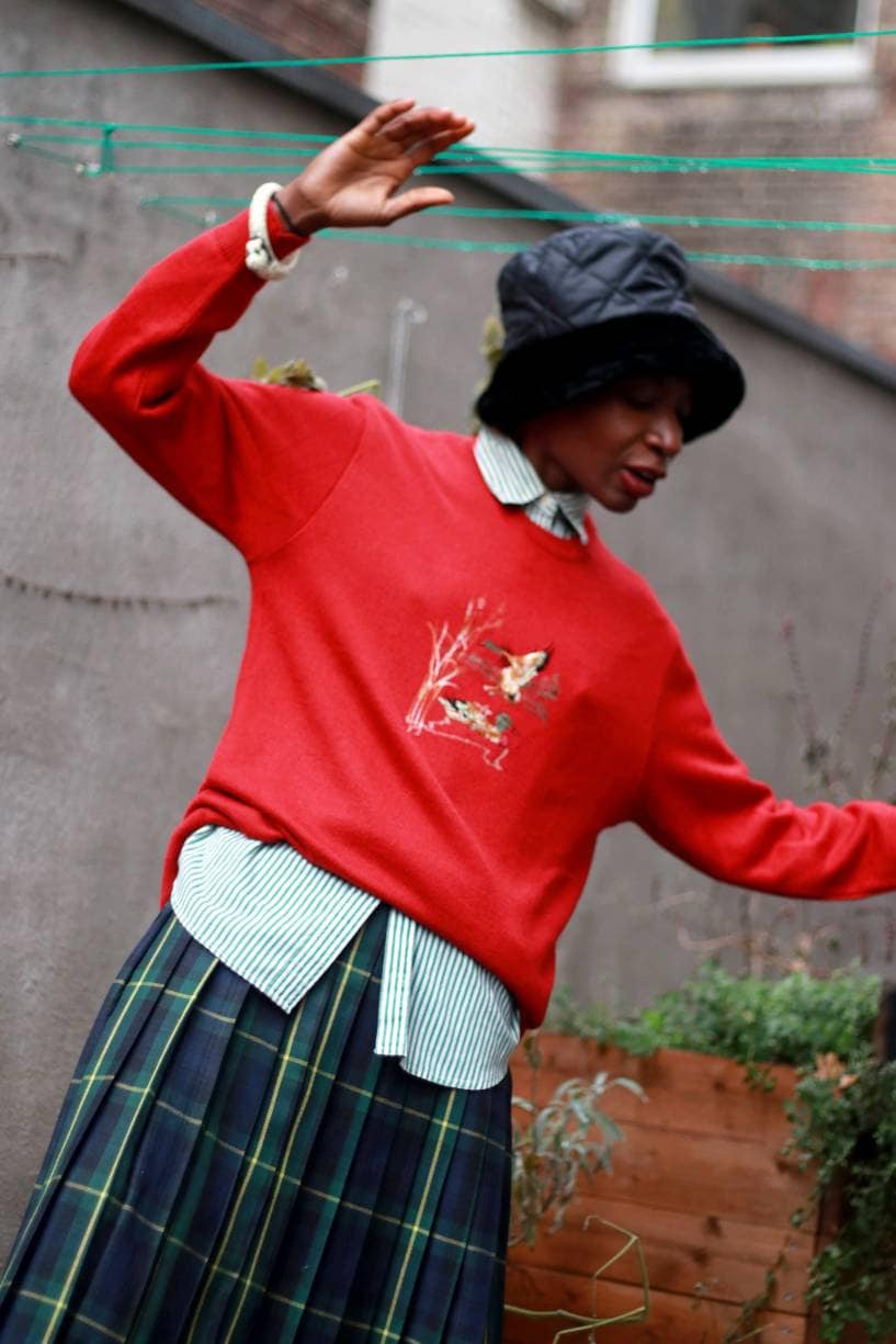 80s Carla Castelli Red knit | Vintage long sleeves sweater with bird print| Women's winter jumper