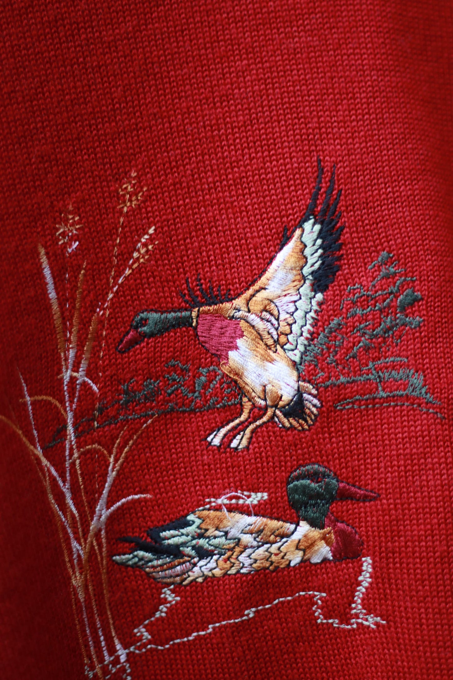 80s Carla Castelli Red knit | Vintage long sleeves sweater with bird print| Women's winter jumper