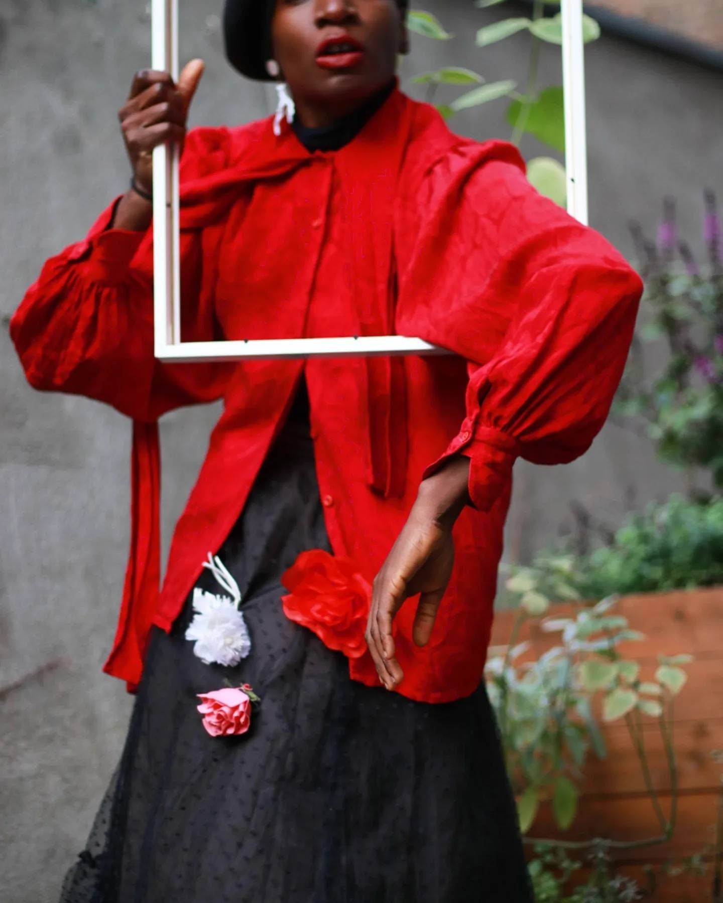 Vintage Aquascutum of London Red Blouse | Silk Festive Buttoned down shirt with tie and floral print