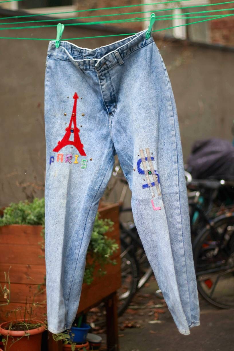 Vintage Watch LA. Denim | Reworked 90s blue jeans with statements patches| Unique Streetwear Design