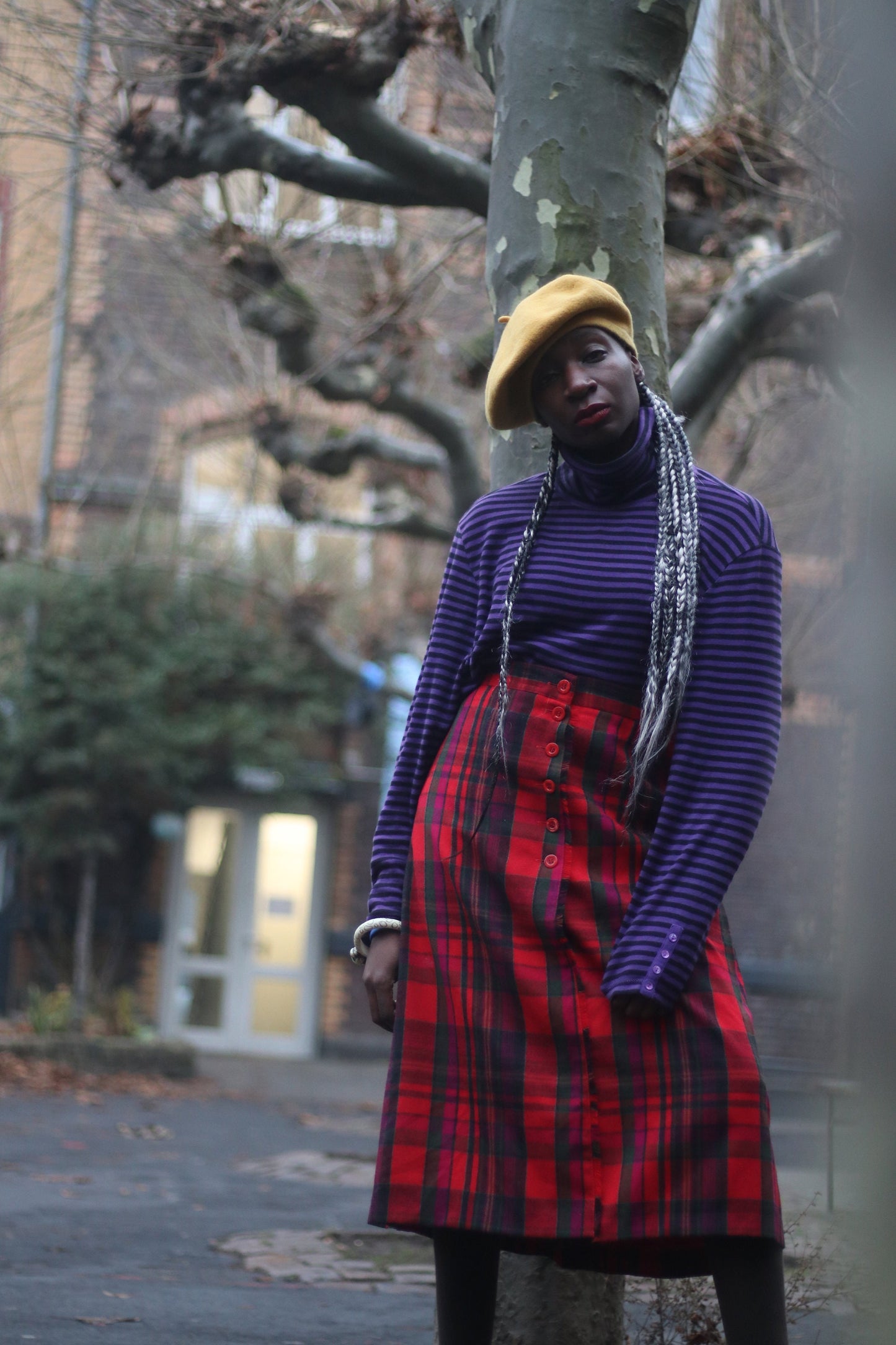 80s Bianca Wool Skirt| Vintage red and black pleated checkered skirt | Preppy plaid over the knee design
