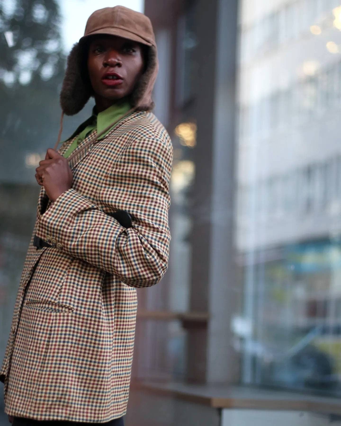 90s unisex checkered brown blazer| Vintage oversized minimalist blazer