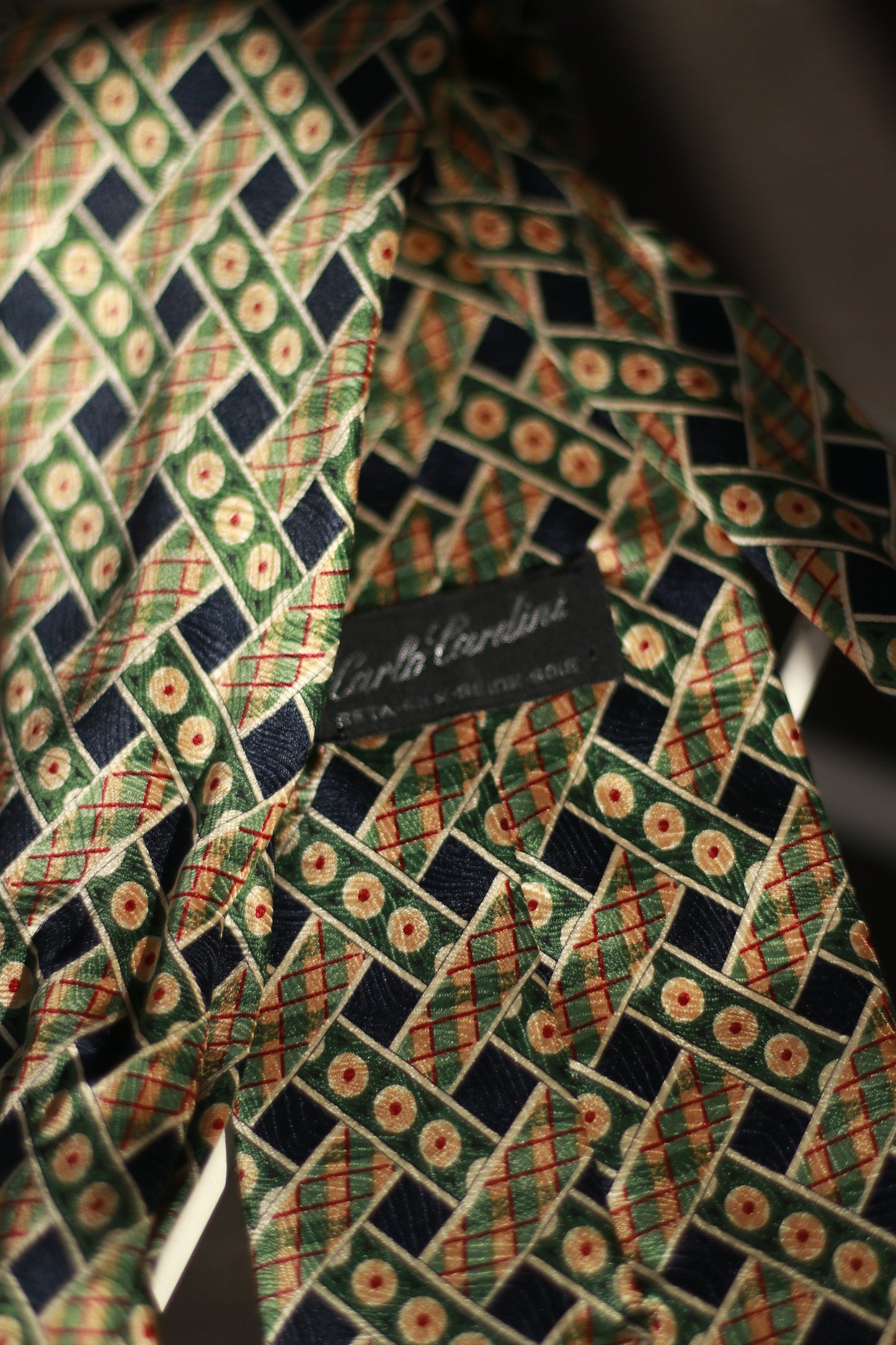 90s Carlo Cardini Green Tie Vintage silk tie| 90s geometric tie