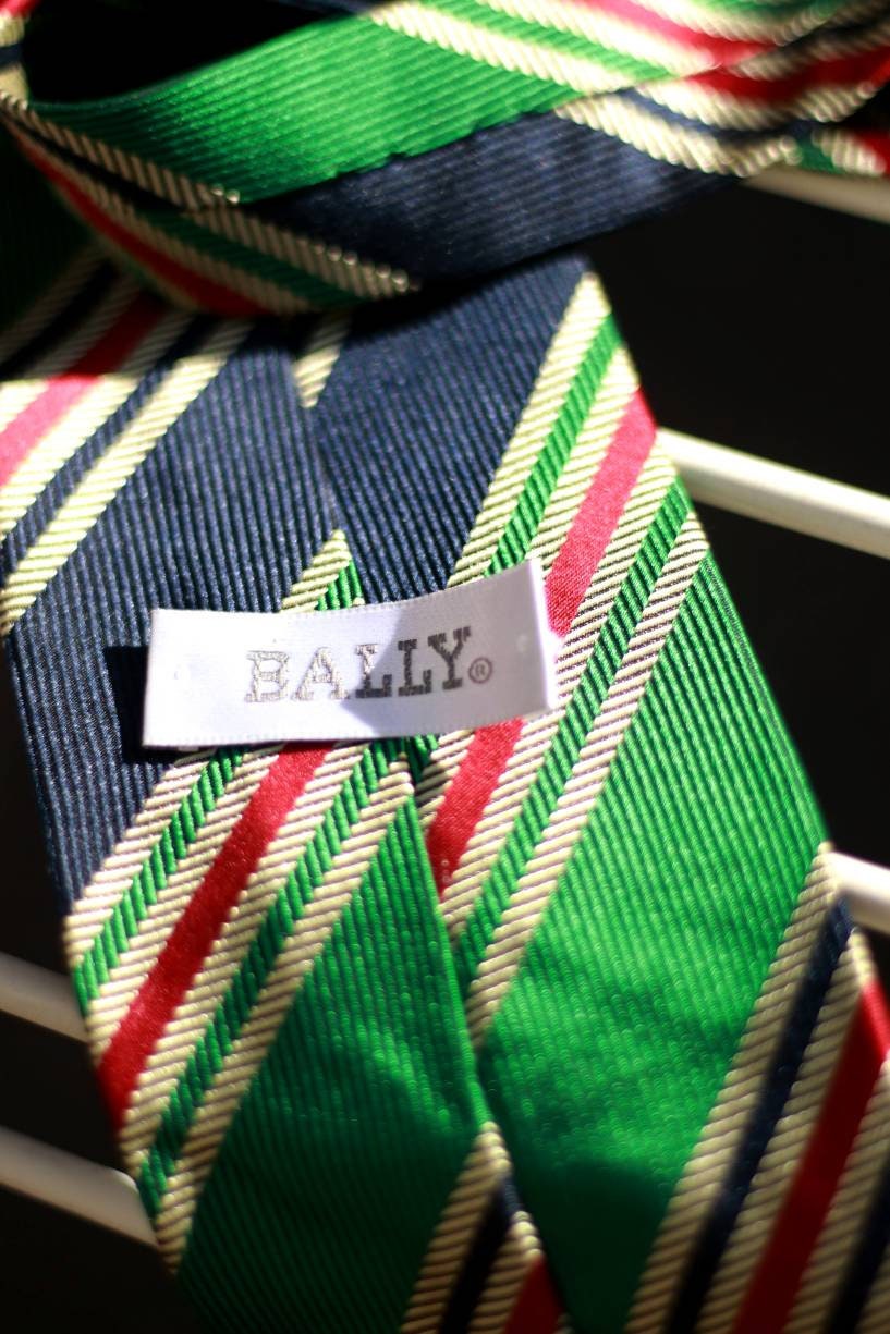 Vintage Bally Silk Tie | Striped tie in green, blue and red| Classic suit neck tie