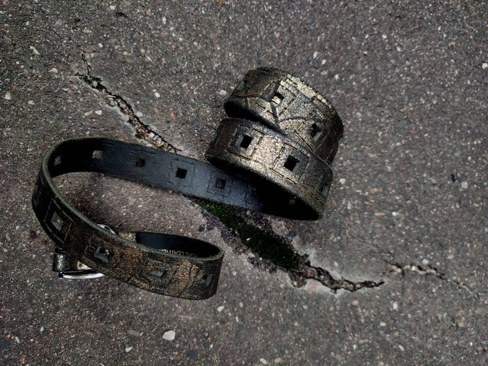 Vintage metallic black belt | Y2k skinny belt with shimmer