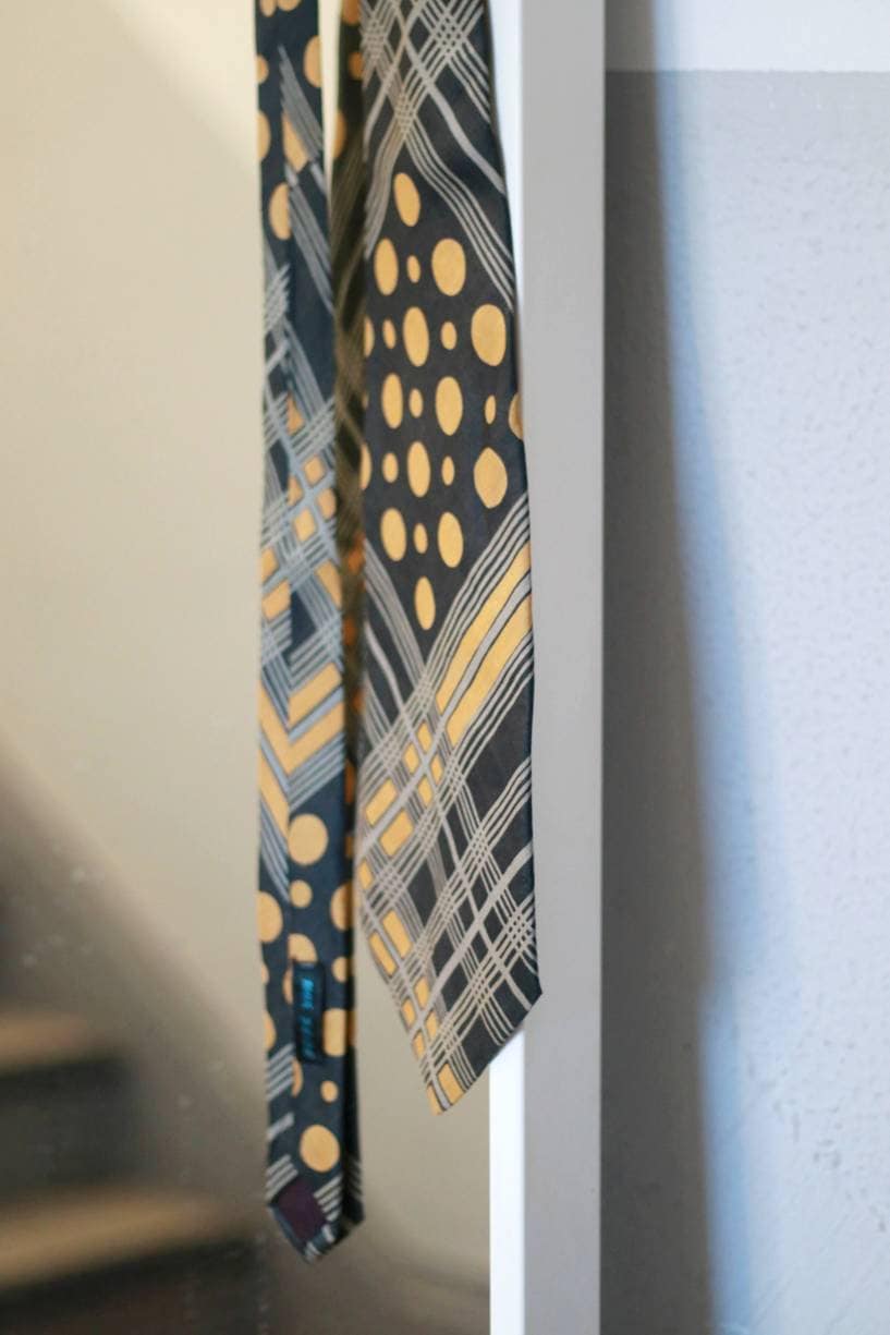 Vintage Polka dotted silk tie| 90s made in Italy whimsical yellow and black necktie