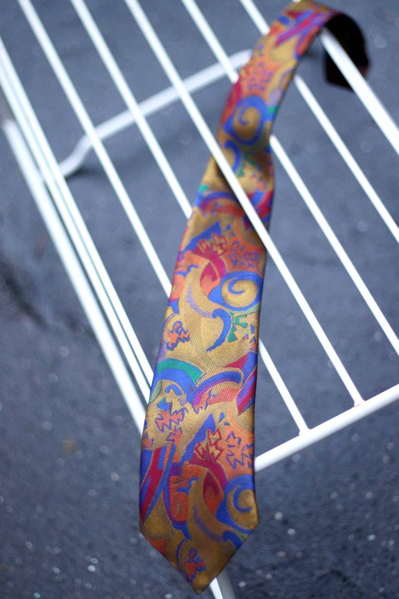 Vintage artsy necktie | 90s colorful Sandro Cianca tie with abstract print | Unisex on trend tie
