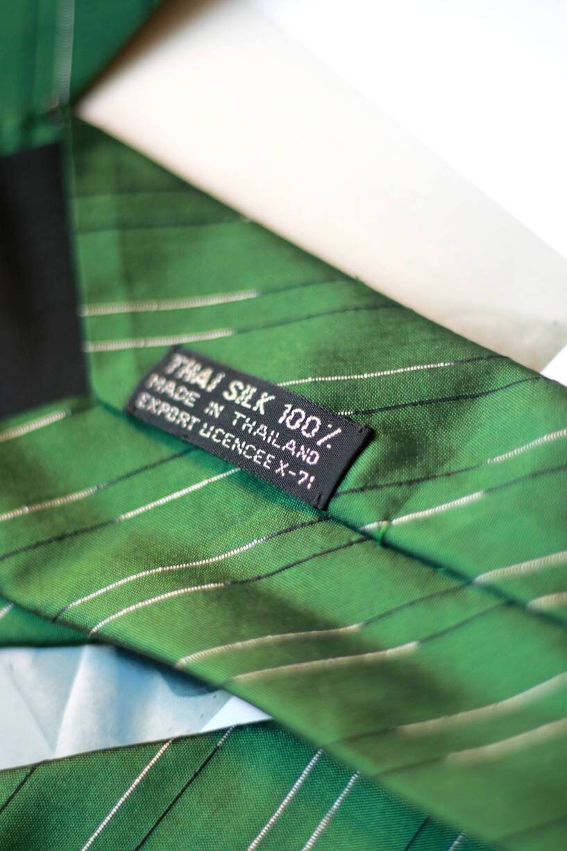 90s Vintage Silk tie in Green | Striped Green Necktie